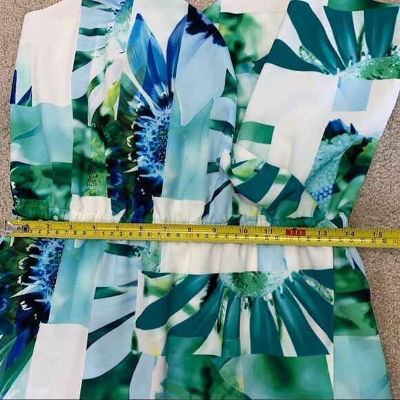 CECE by Cynthia Steffe tropical floral wrap romper blue green Sz 8 NWOT - Picture 12 of 13